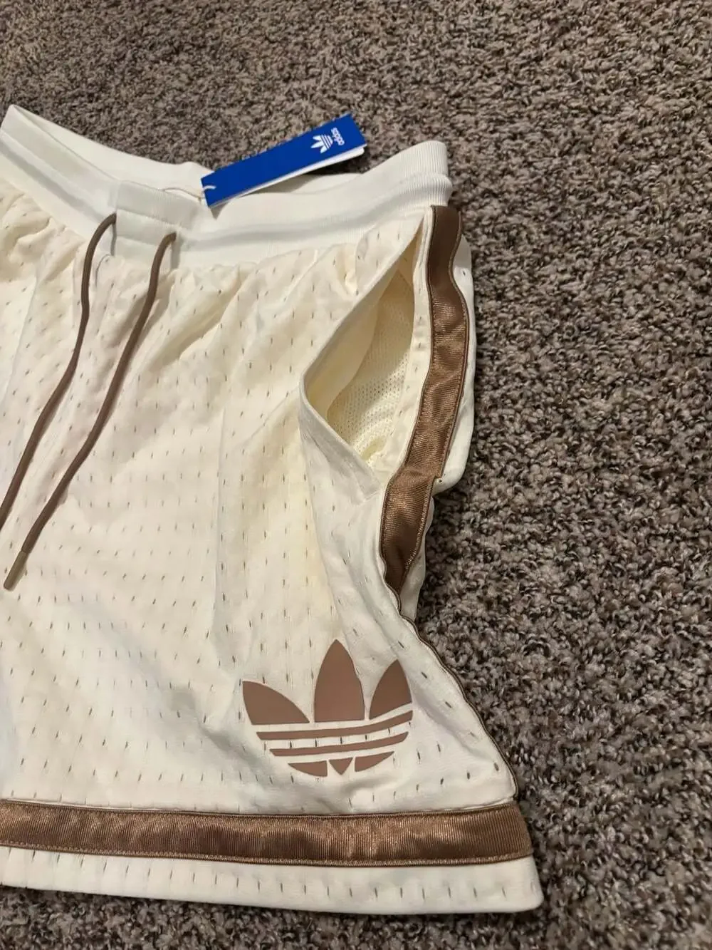Adidas Originals Unisex Warp Knit Basketball Shorts in Ivory & brown